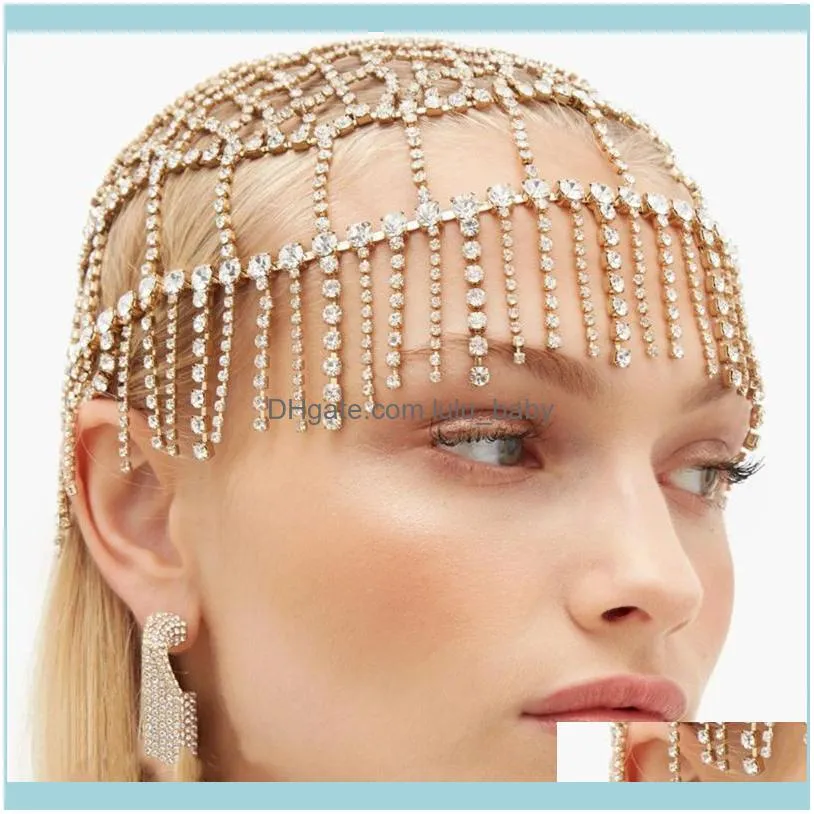 Hair Clips & Barrettes Luxury Rhinestone Tassel Chain Headband Flapper Cap Wedding Jewelry For Women Bling Crystal Bridal Headpiece Hat