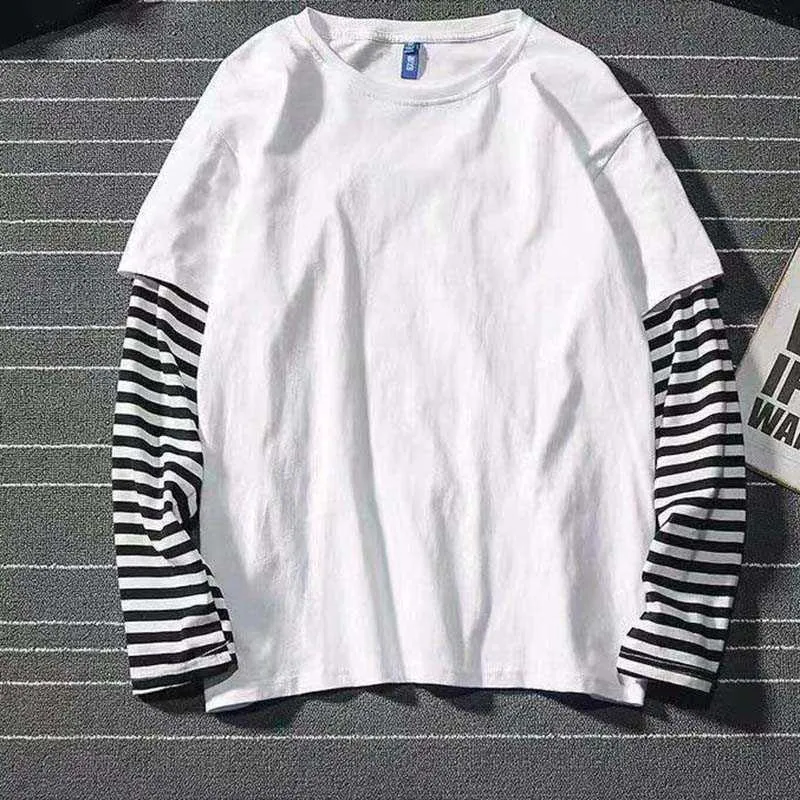 Tシャツ・カットソー YALE 2PACK Embroidery Dan Long Sleeve White Black YES9LS301A Korean Harajuku Black White Striped Hip Hop T Shirts Men