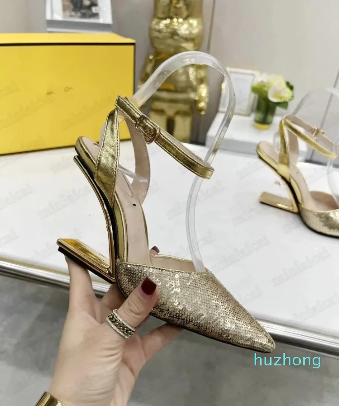 Lüks Elbise Ayakkabı Rahat Glitter Topuklu Sandalet İtalya Yüksek Kaliteli Deri Bayan Lüks Tasarımcılar Yüksekliği Artan Sivri Burun