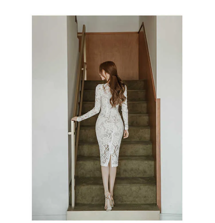 White Long Sleeve Lace Bandage Bodycon Dress Knee-Length A-Line for Women  Ages 18-35 from Dhgate Basic & Casual Dresses - price 55.61