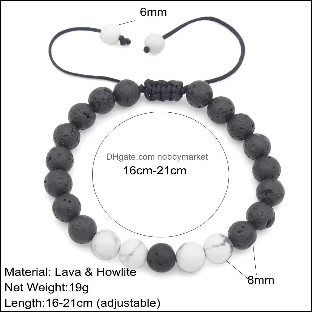 New Arrival 8MM Lava Rock charm bracelets White Turquoise Natural Stone women beaded bracelet Bangle For Mens adjustable handmade