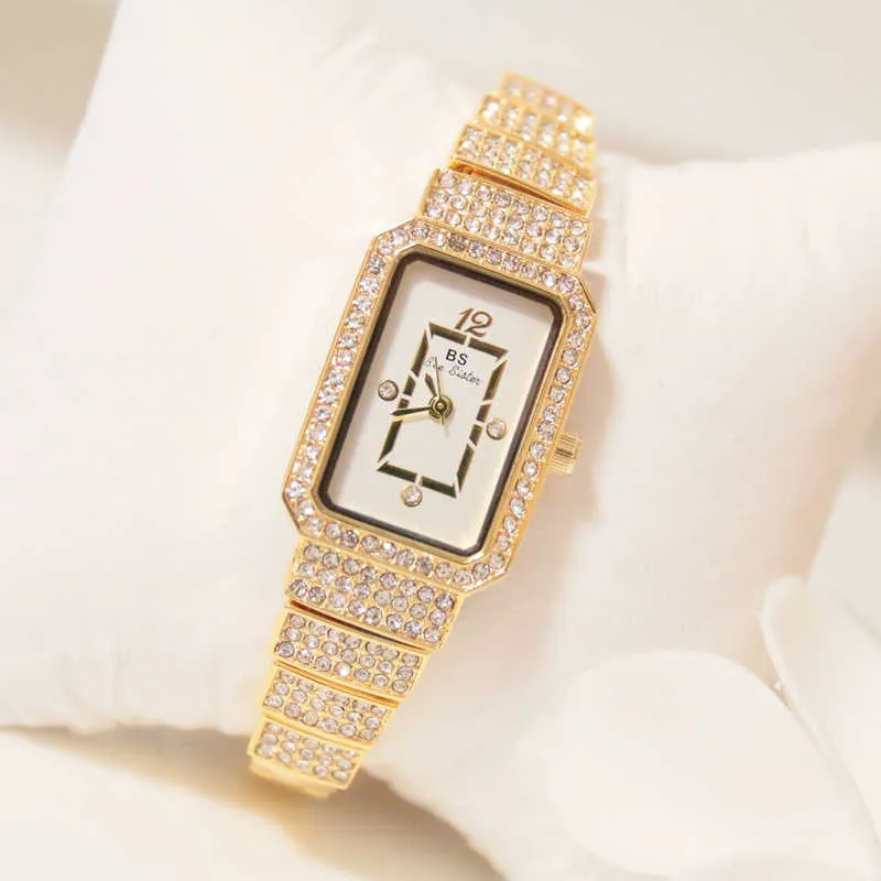 Aankomst vierkante horloges vrouwen luxe merk jurk vrouwelijke polshorloge quartz diamant gouden vrouwen polshorloge Bayan Kol Saati 210527