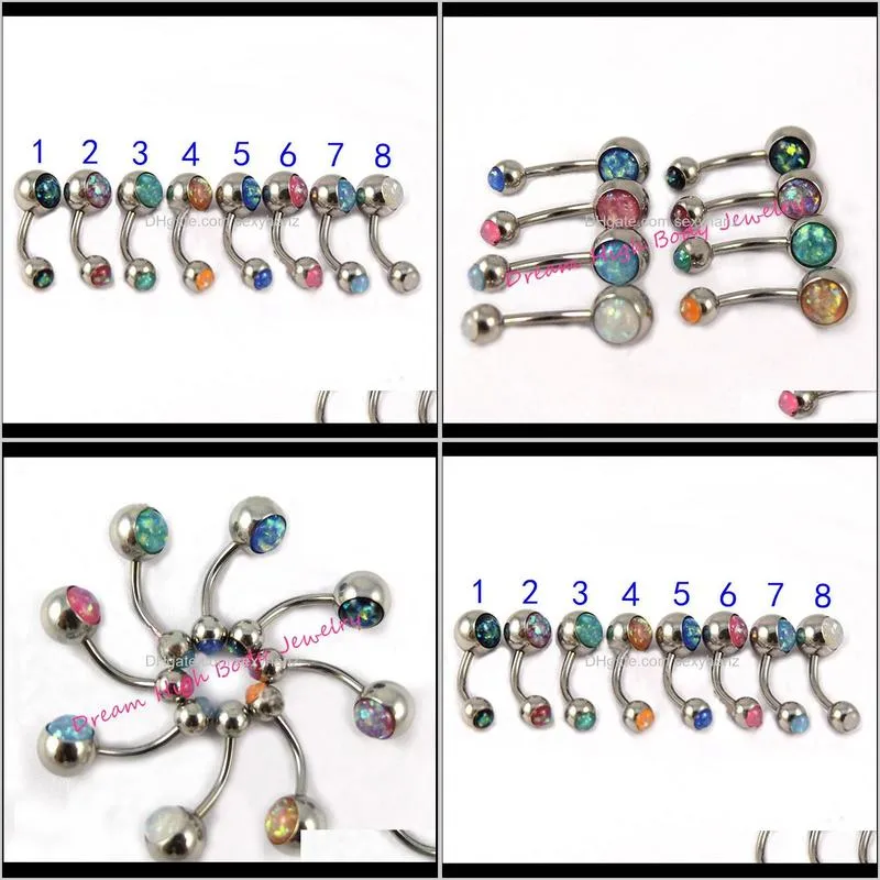 2017 new opal belly bar button ring navel 316l stainless steel double gem popular body piercing jewelry for women 14g wholesale