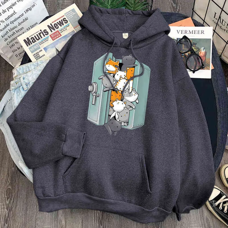 Hazine Karikatür Baskı Adam Kazak Harajuku Cep Polar Hoody Streetwear Moda Vintage Hoody Top Punk Anime Tişörtü H1227