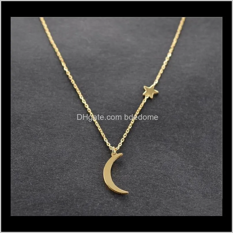 moon pendant side with star silver or gold color choose with plated metal chain simple necklace