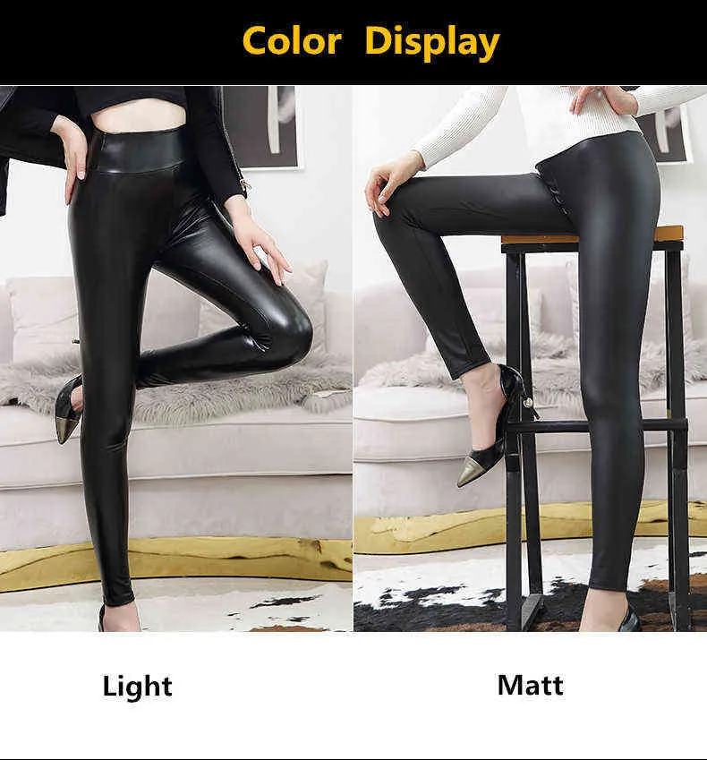 Everbellus taille haute en cuir Leggings pour femmes noir LightMatt ThinThick Femme Fitness PU Sexy Push Up Slim pantalon 211204