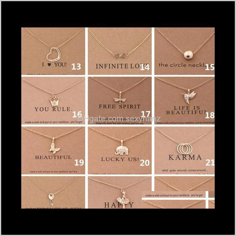 38 style dogeared choker necklaces with card unicorn love heart elephant pearl circle pendant necklace gold plated chain fine jewelry