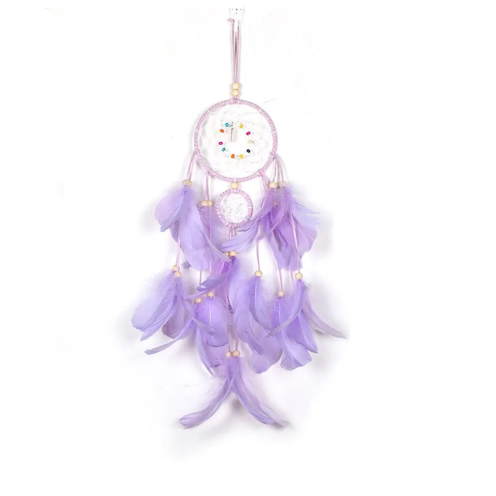 LED Light Dream Catcher Piume fatte a mano Car Home Wall Hanging Decorazione Ornamento Regalo Dreamcatcher Wind Chime Natale compleanno