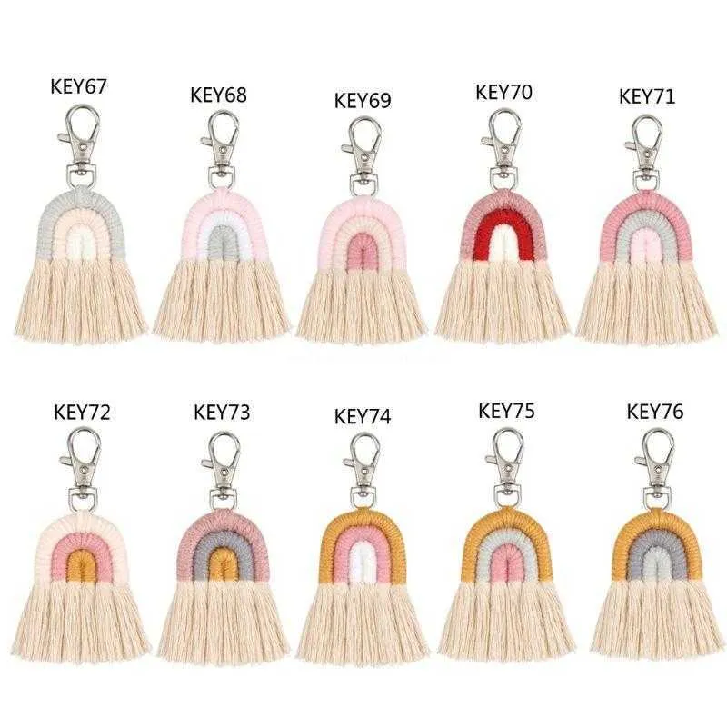 Weaving Rainbow Keychains Handmade Car Keychain Ladies Car Bag Charm Accessories Key Ring Mom Gift Dropship G1019