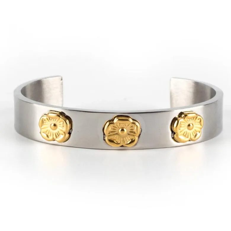 Sieraden titanium stalen armbanden Drie gouden bloemen manchet armbanden voor unisex paar armbanden hot mode