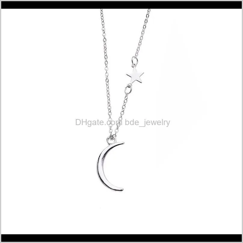 fashion sweet moon necklaces gold silver plated stars on the chain jewelry crescent clavicle pendant retro art a50