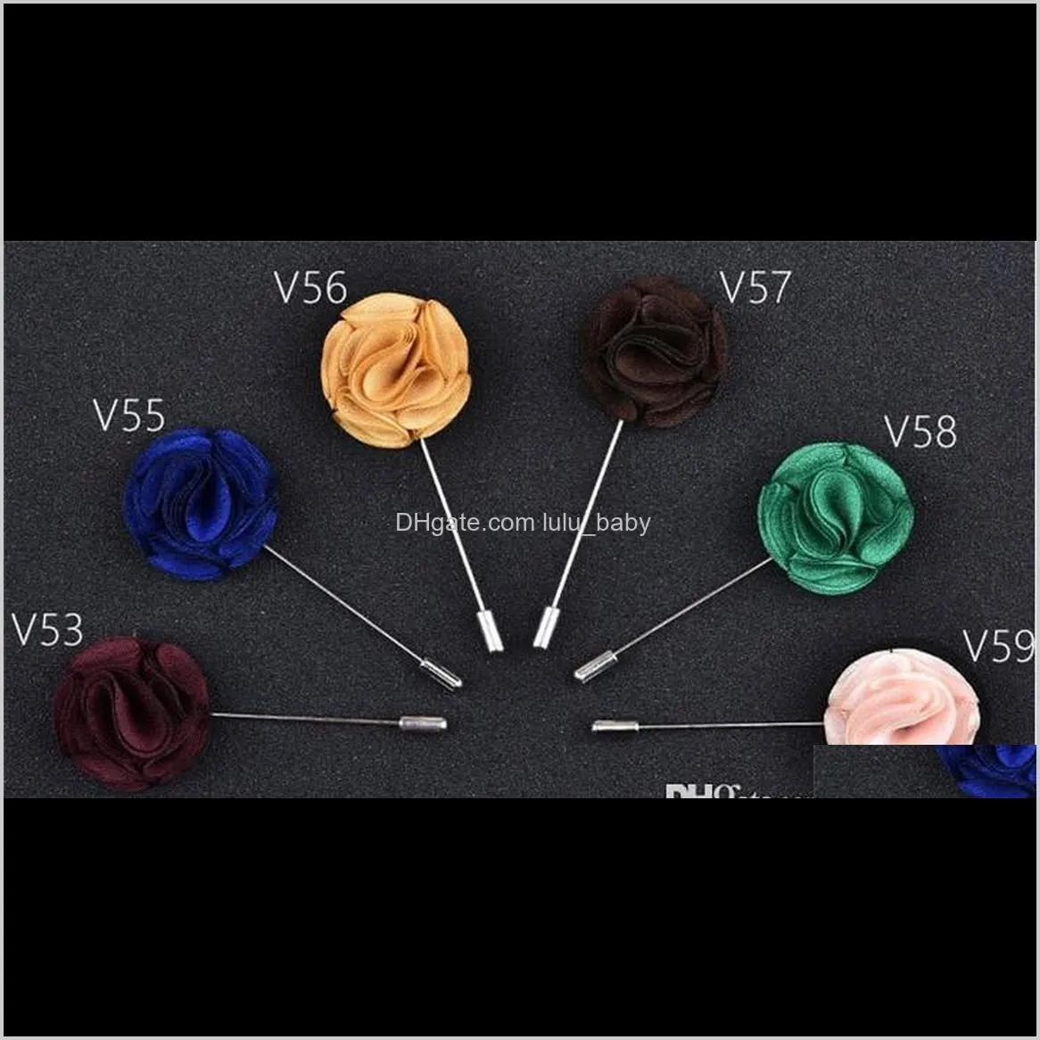 classic men flower brooch pins fashion imitated silk fabric boutonniere stick lapel pin for suit party wedding jewelry accessories