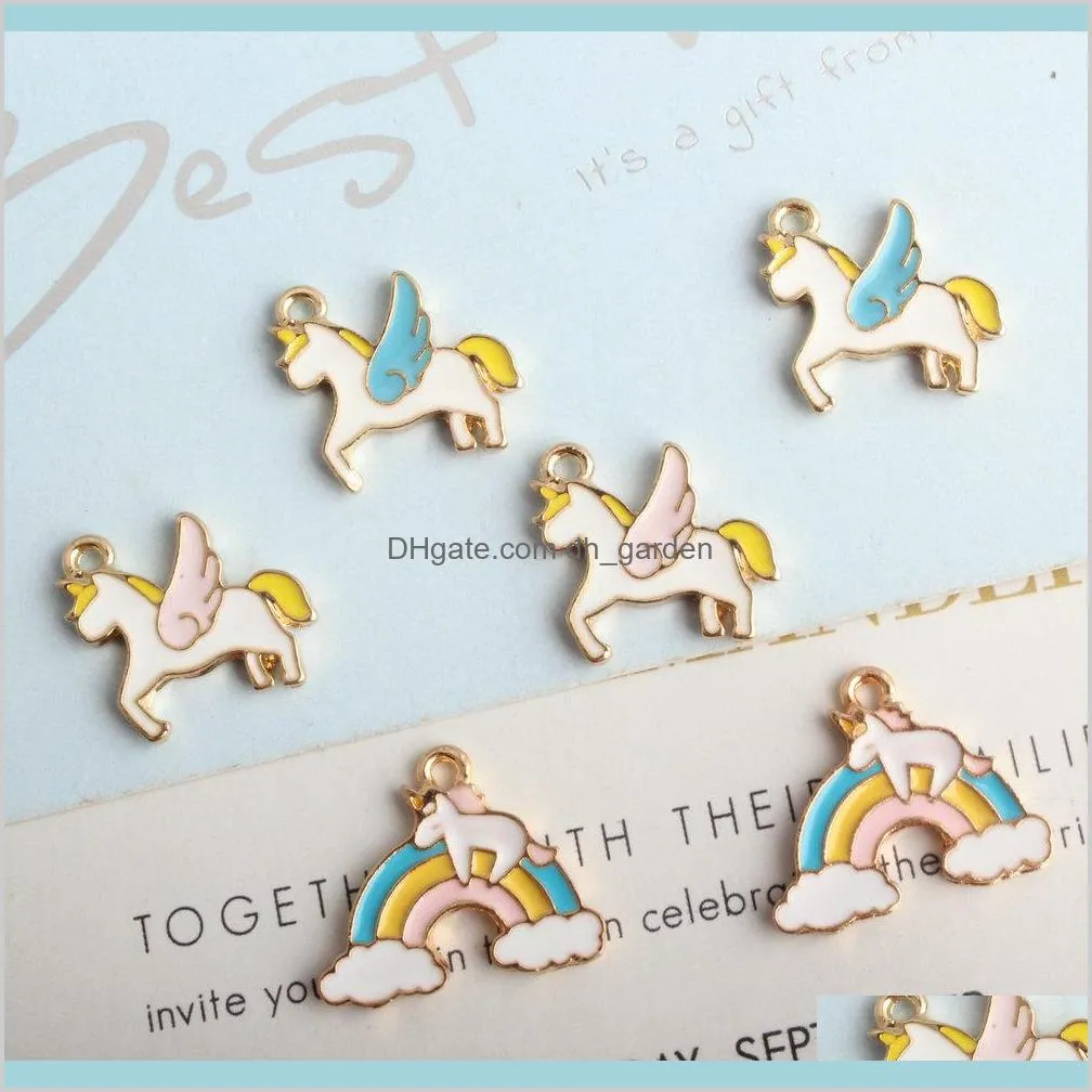 cartoon animal horse rainbow enamel alloy gold plated color charms pendants for handmade diy earrings necklace key chain jewelry