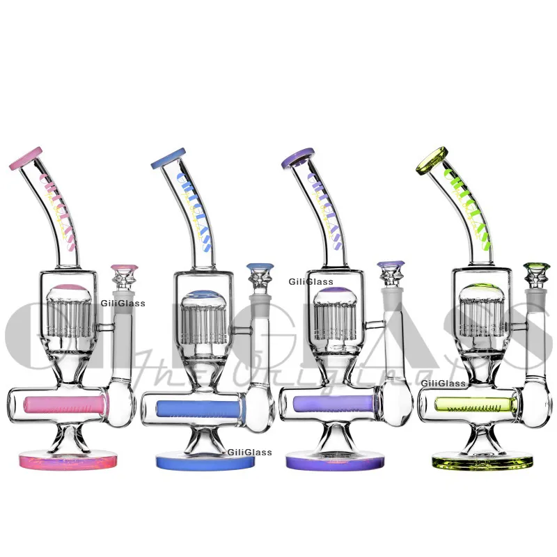 Plate-forme pétrolière bong couleur verre tuyau dab rig bongs 12 bras arbre perc percolateur épais conduites d'eau plates-formes capiteuses pipes rose barboteur cire narguilé