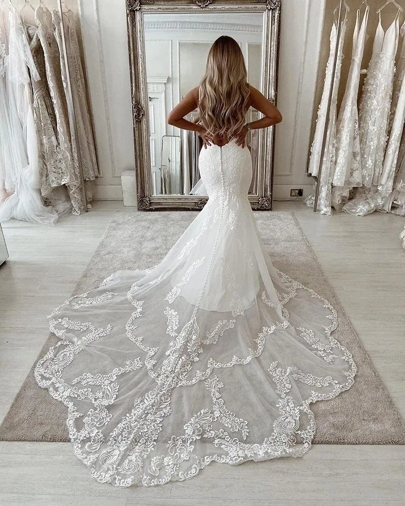 2022 Modern Lace Sereia Vestido De Noiva De Longa Cauda Sexy Keyhole Sexy  Keyhole Boho Praia Vestidos Nupciais Apliques Jóias Pescoço Sem Mangas  Noiva Vestidos Branco Marfim De Sexybride, $808,56