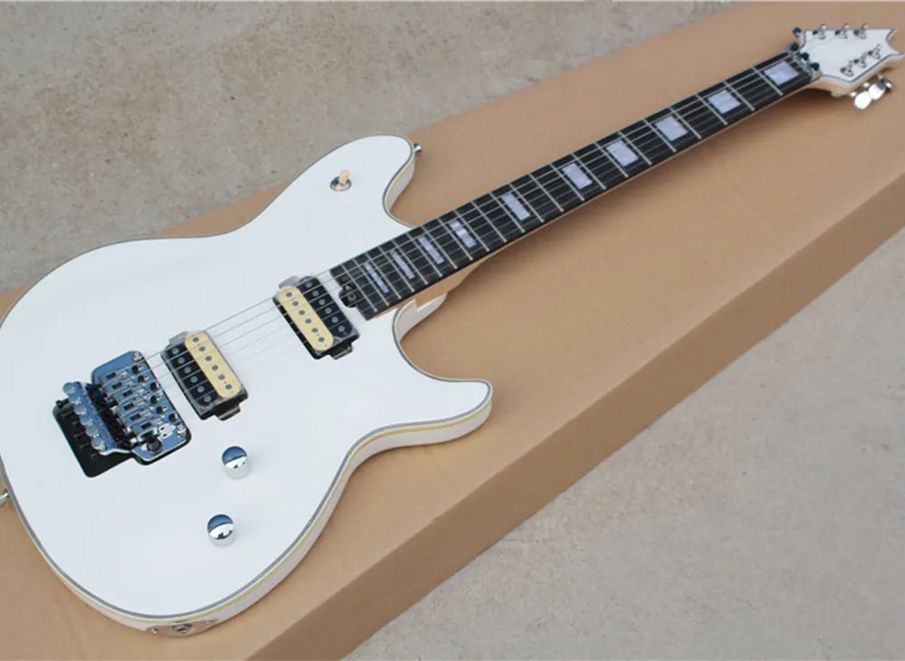 Fabriek groothandel witte elektrische gitaar met humbuckers pickups, Floyd Rose, ebony fretboard