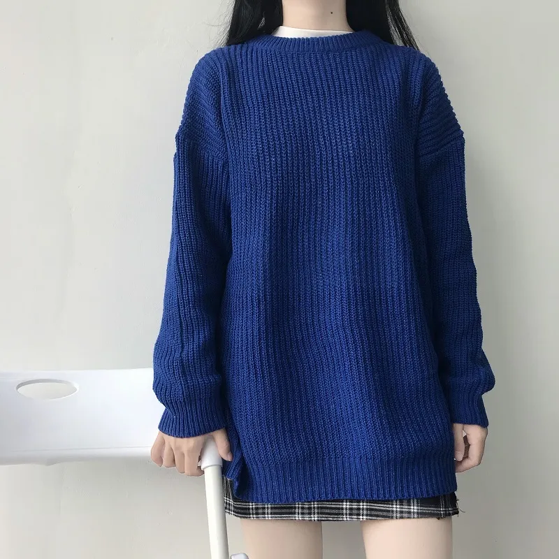 Solidny kolor sweter Sweter Sweter Kobiet Z Długim Rękawem Loose Casual Harajuku Flame Dzianie Korei Kobiety Ubrania 70F 210420
