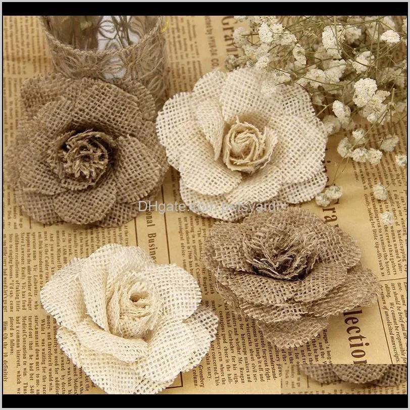 Dekorativa kransar Festliga Hem Gardenchic Handgjorda Jute 9cm 1pc Burlap Bröllopsdekoration Party Supplies Linne Flowers Christmas Drop Deli