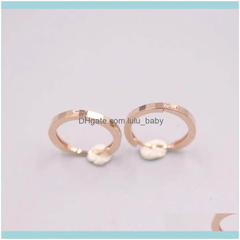 Real Pure 18K Rose Gold Earrings Gift Smooth Cut Corner Hoop 1.2-1.4g For Woman & Huggie