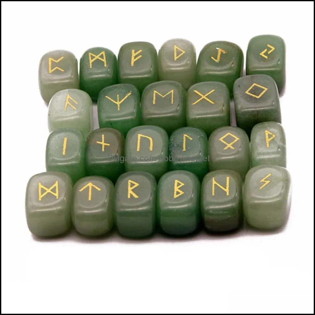 25pcs Natural Crystal Rectangle Prototype Loose Gemstones Divination Fortune-telling Stone Rune Reiki Healing Religious Jewelry Futhark  Runes