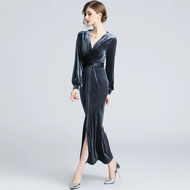 grey velvet wrap dress Essential Libra Wrap Dress