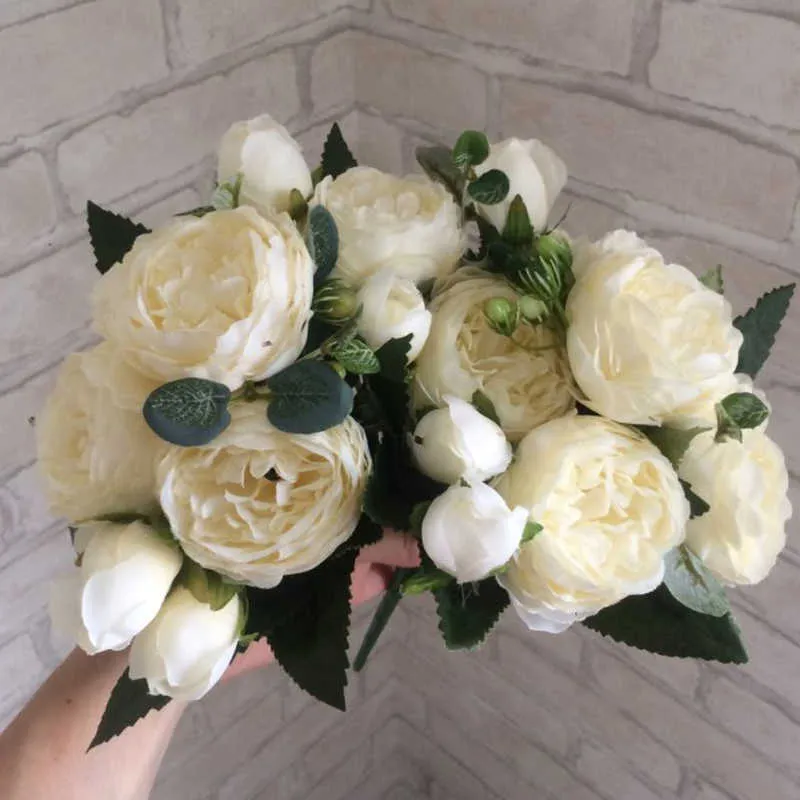 30 cm Różowy Jedwabny Piwonia Sztuczne Kwiaty Bukiet Duża Głowa i 4 Bud Tanie Fake Flowers Do Dekoracji Wedding Home Wale Y0630