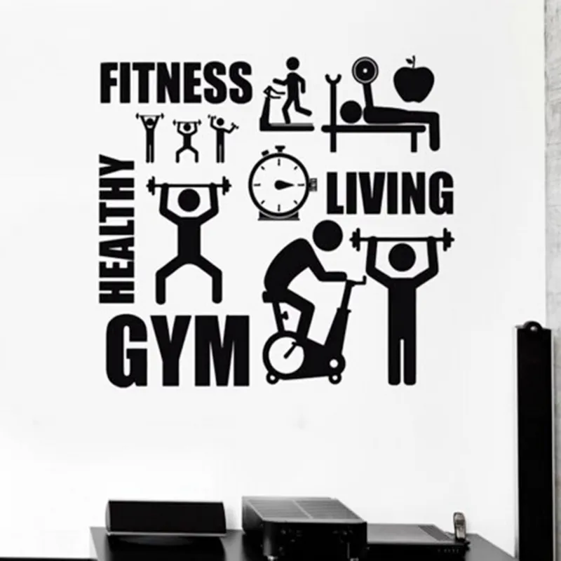 Autocollant Mural d'exercice Gym vinyle décalque Fitness Art Mural stade décor mode de vie sain affiche Sport Motivation peinture