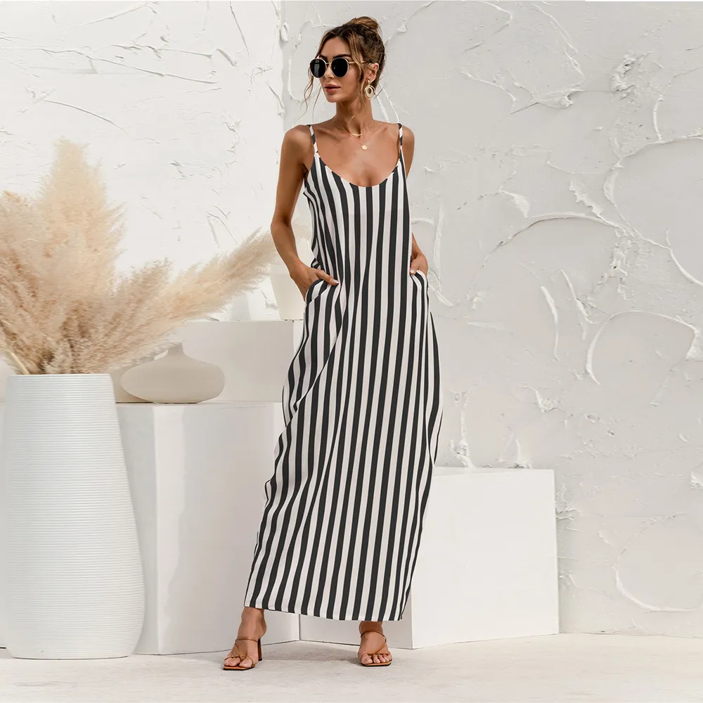 striped backless maxi dress Hannah Almond & Black Lyocell Jersey Striped Mermaid Maxi Dress XS / 2 main image 0