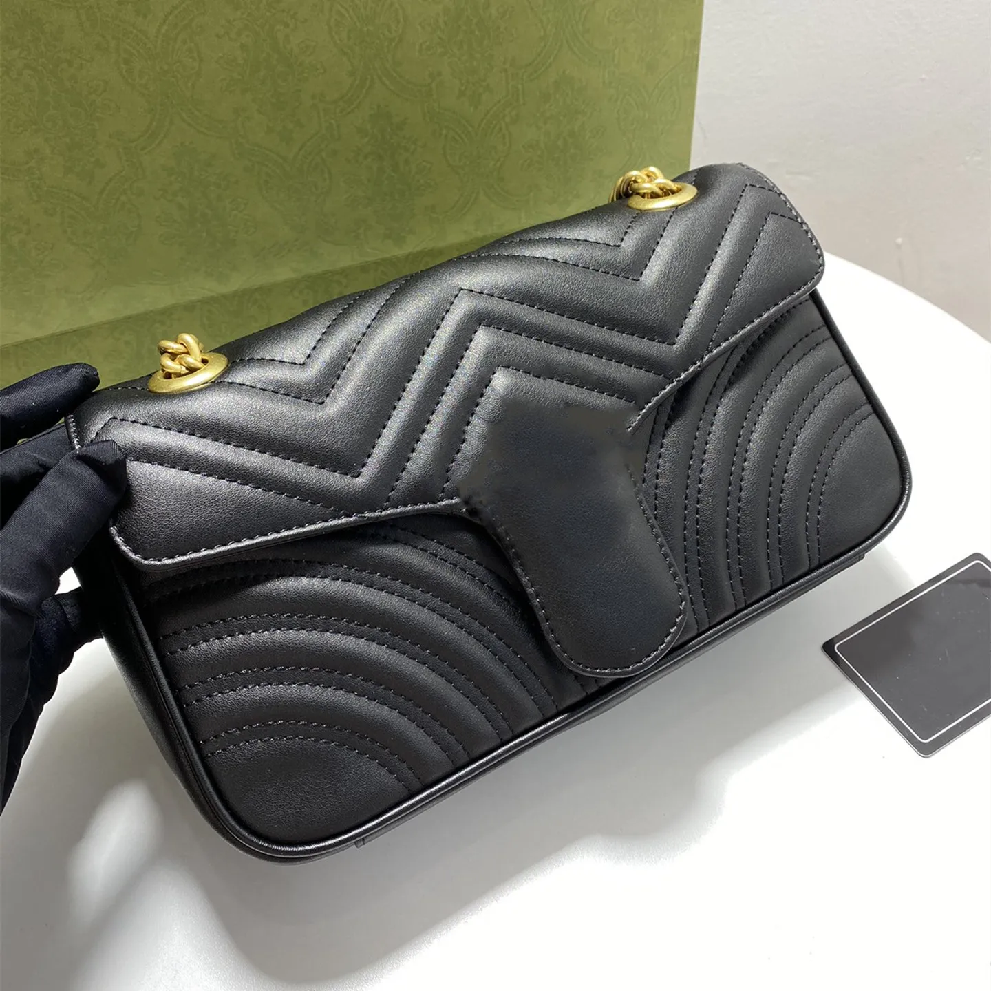 Handbag Genuine Leather women Marmont Messenger bag purse gold chain shoulder cross body ladies Fashion Mini bags woman wallet 5 colors 16.5cm 22cm 26cm GB85