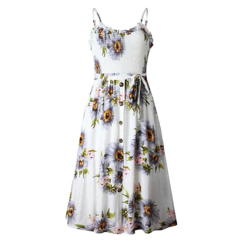 Leviortin Designer Sunflower Dress Beach 2019 Summer Button Down Dress for Women Elastic Chest Strapless Print Flower Dress (1)