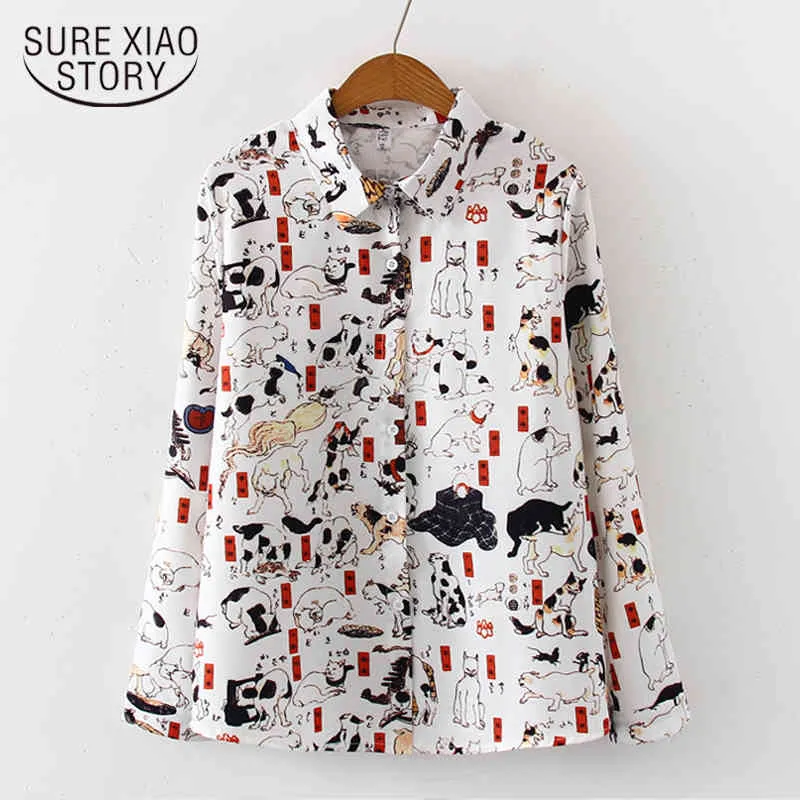 Поло блузки осень с длинным рукавом мультфильм животных печать рубашки женские женские блузка и вершины 7620 50 210417