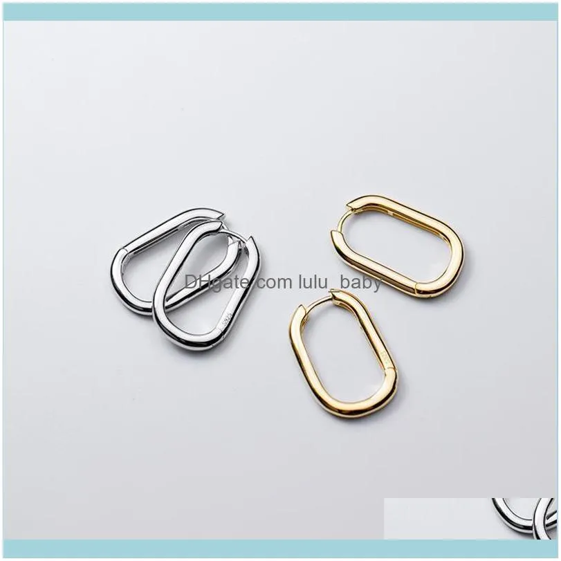 Sterling Silver Oval Hoop Earrings For Women Korean Punk Simple Gold Circle Earring Ear Piercing Minimalist Jewelry Girl & Huggie