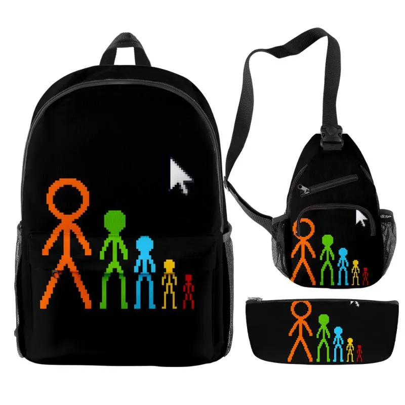 Ryggsäck Alan Becker Rolig Primär Middle School Studenter 3st / Set Boys Girls Backpacks Bröstväska Penna Case Schoolbag