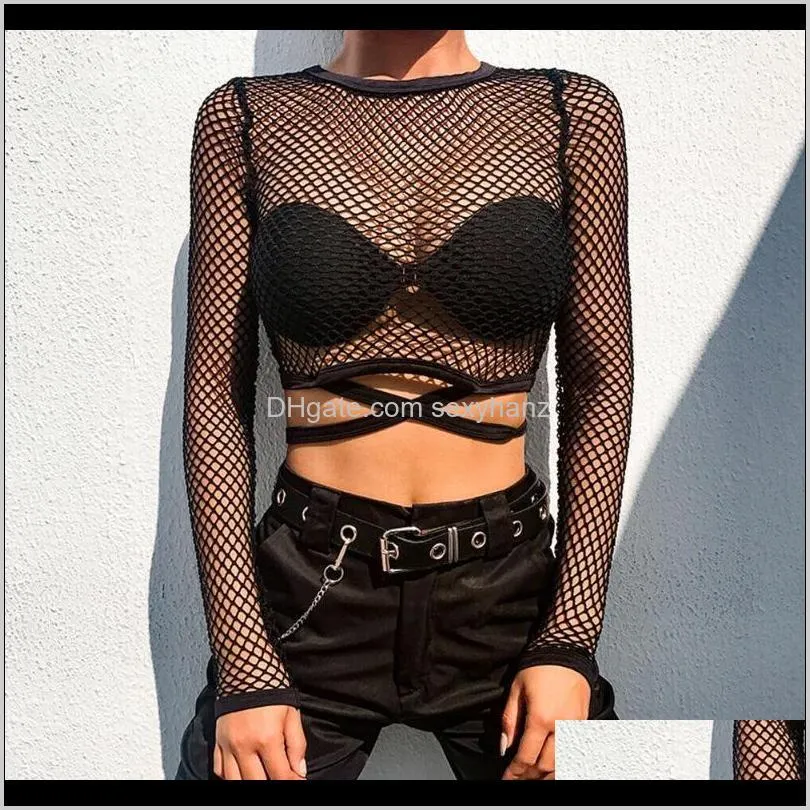 women sheer mesh crop top bandage fish net vest see through tank elegant party club streetwear ladies beachwear bcqx#