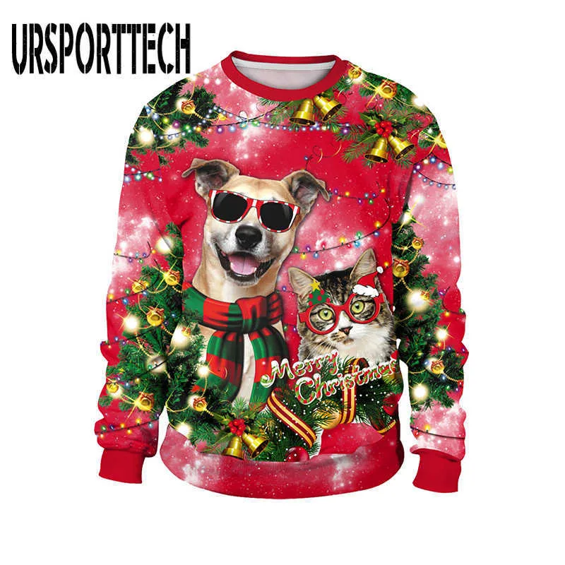 Ugly jultröjor män kvinnor semester julgran snöflingor par sweater pullover 3d rolig xmas sweatshirt jumpers 210528