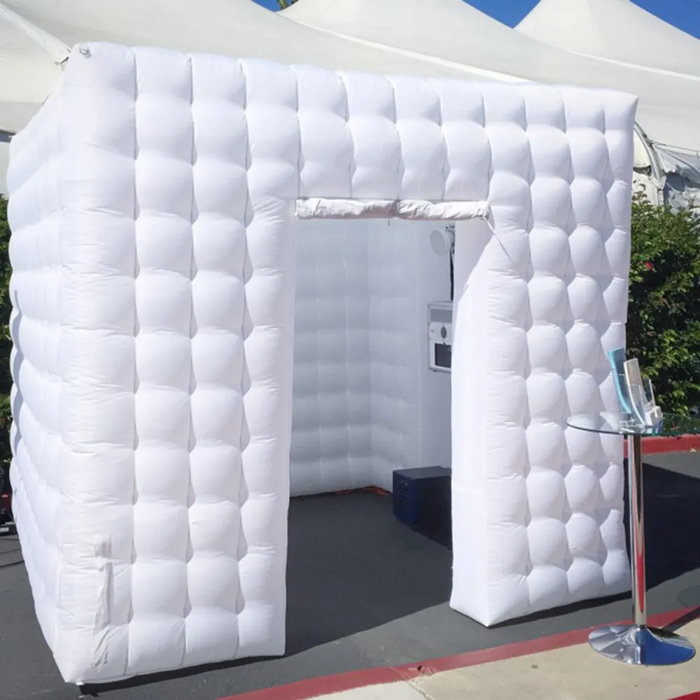 مخصص حفل زفاف أبيض باب واحد نفخ صور بوث photobooth المطاطية مكعب خيمة المنزل مع ضوء الصمام متعدد الألوان
