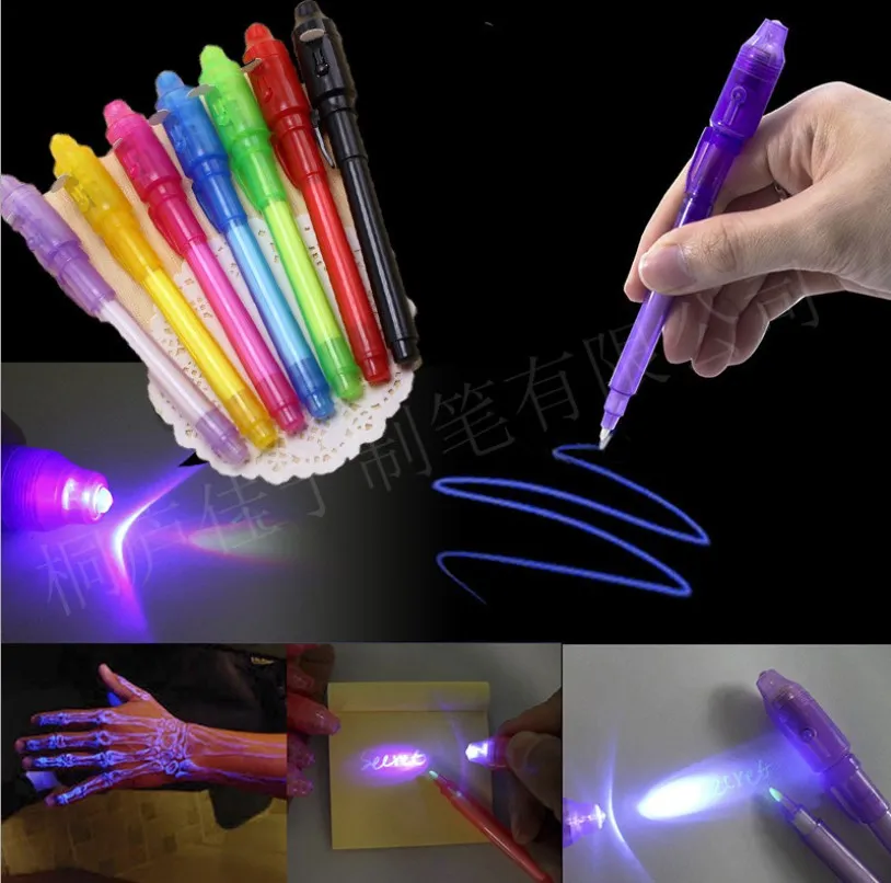 Big Head Pen Lumineux Pen Magic Purple 2 en 1 UV Black Light-Combo Dessin Invisible Inkpen Apprentissage Education Jouets pour enfant