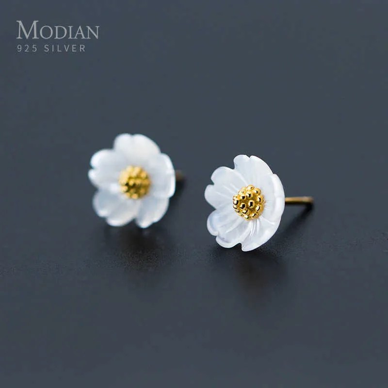 100% 925 sterling silver keramik guldfärg blomma stud örhängen för kvinnor växt bröllop uttalande smycken orecchini 210707