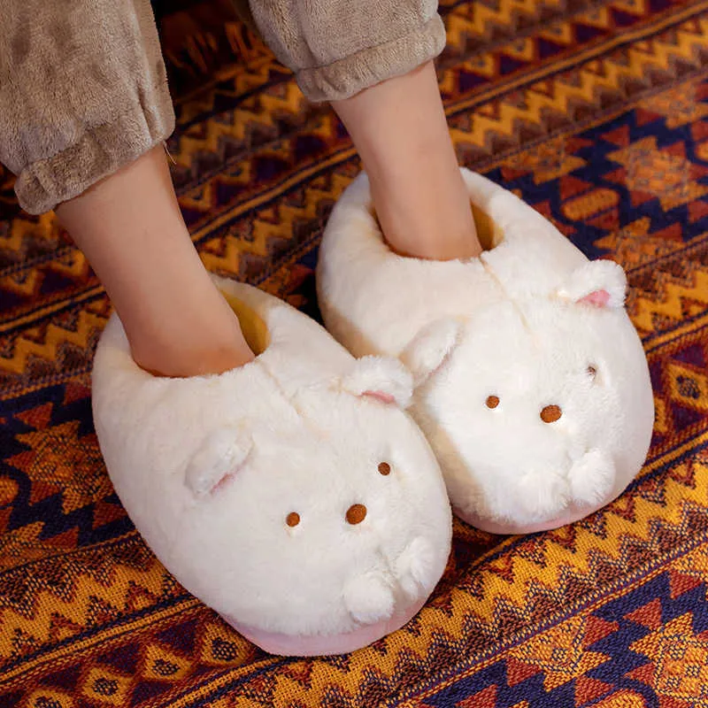 Size36-42 Sumikko Gurashi Indoor Slippers Cute Bear dinosaur Warm Slippers Woman Girl Slippers Unisex slipper non-slip Girl Gift Y0731