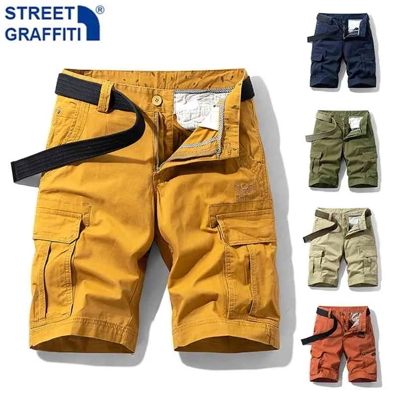 Mężczyźni Lato Tactical Cotton Cargo Spodenki Streetwear Kieszenie Casual Moda Luźne Kamuflażu Spodenki 28-38 210712