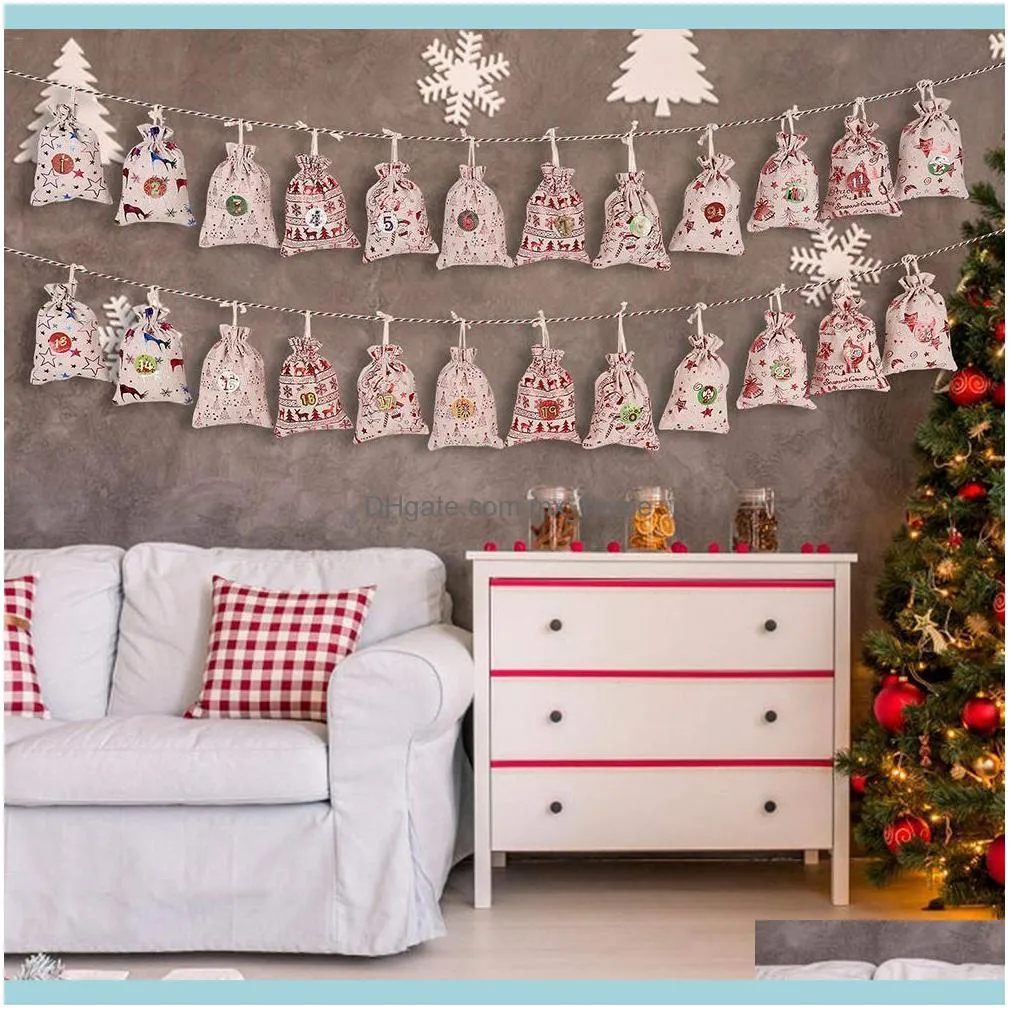 Décorations Festive Party Supplies Home Garden24/31 Days Advent Gift Bag Diy Felt Countdown Calendar Garland Date Year Christmas Decoratio