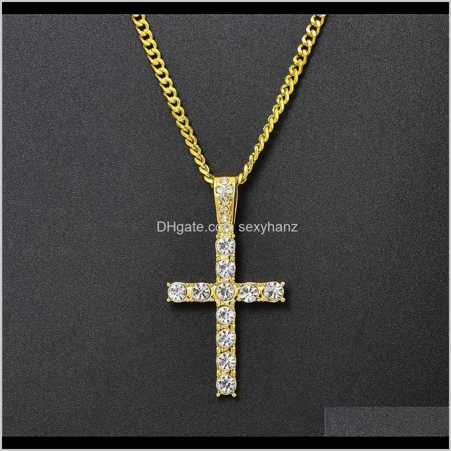 & Pendants Drop Delivery 2021 Designer Men Cross Pendant Gold Necklace Hip Hop Costume Jewelry Full Rhinestone Design Link Chain Fashion Punk