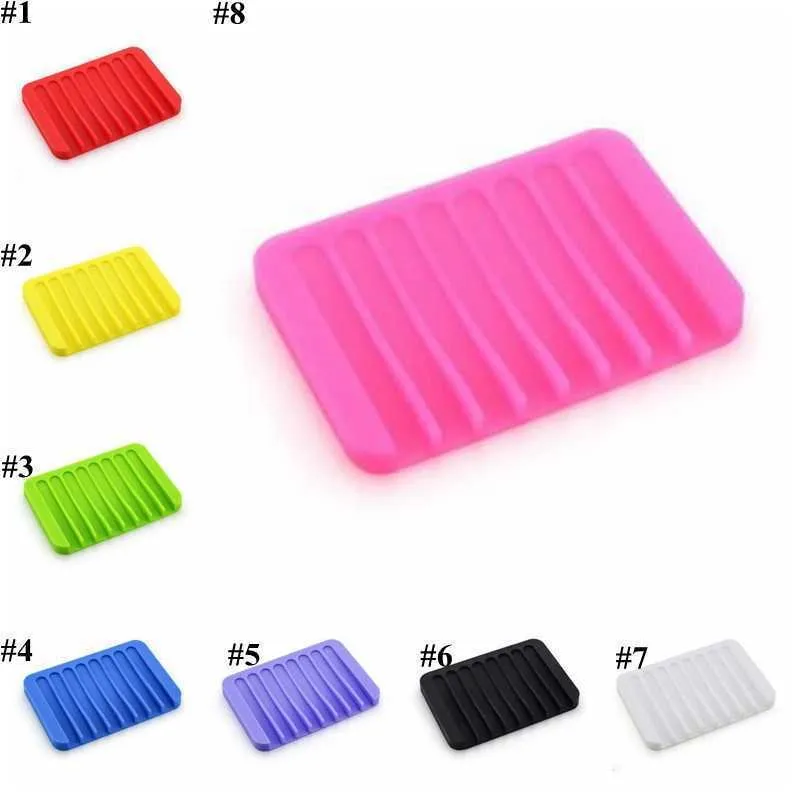 Soap Dish Holder Silicone Anti-slip Soap Dishes Candy Soft Soap Holder Rack Plate Tray Rectangle Case Container Bathroom Organizer B7002