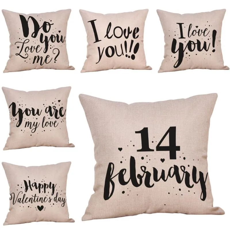 Happy Valentine's Day Throw Round Letter Cotton Linen Pillows Cafe Decoration Festival Pillow Case Cushion Cover B1 Kudde/Dekorativ