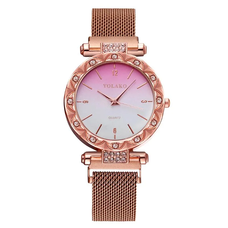 Montres-bracelets Luxe Femmes de luxe Rose Gold Magnet Montres Mode Gradient Couleur Tableau imperméable Dames Horloge