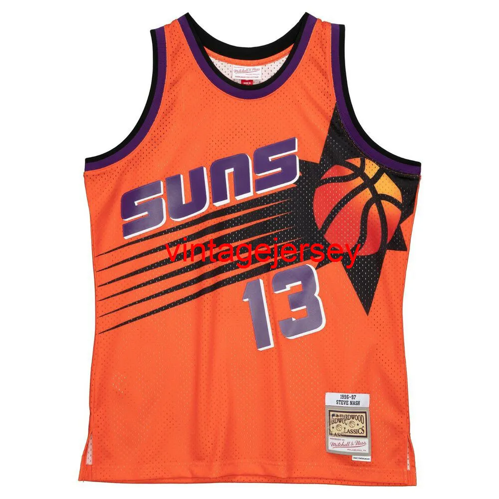 Erkek Kadın Gençlik Steve Nash 1996-97 Swingman Jersey Orange/Mor Dikiş Basketbol Forması XS-6XL
