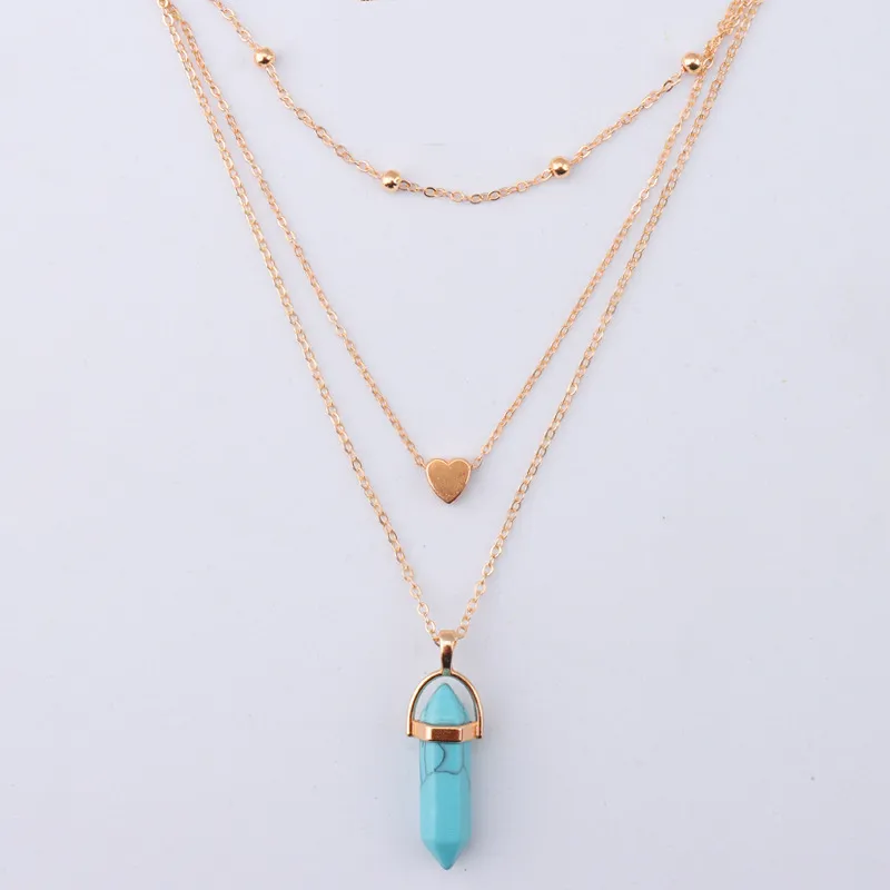Fashion Opal Stone Hexagonal Column Quartz Necklaces for Women Natural Crystal Pendant Necklace Bohemian Statement Jewelry Gift