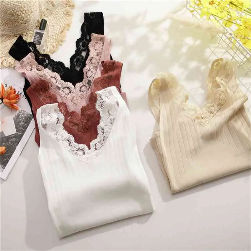 Autumn Arrival Hook Floral Lace V Neck Top Sexy Elegant Crochet Vest Available Knitted Free 210527