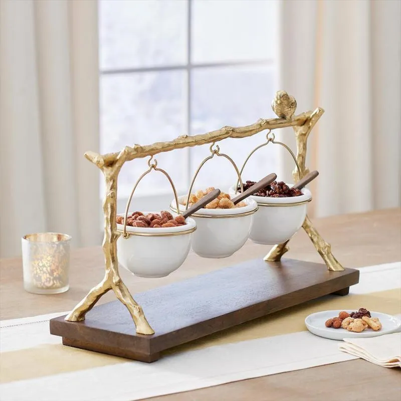 Dishes & Plates Gold Oak Branch Snack Bowl Stand Resin Christmas Rack With Removable Basket Organizer Party Decorations
