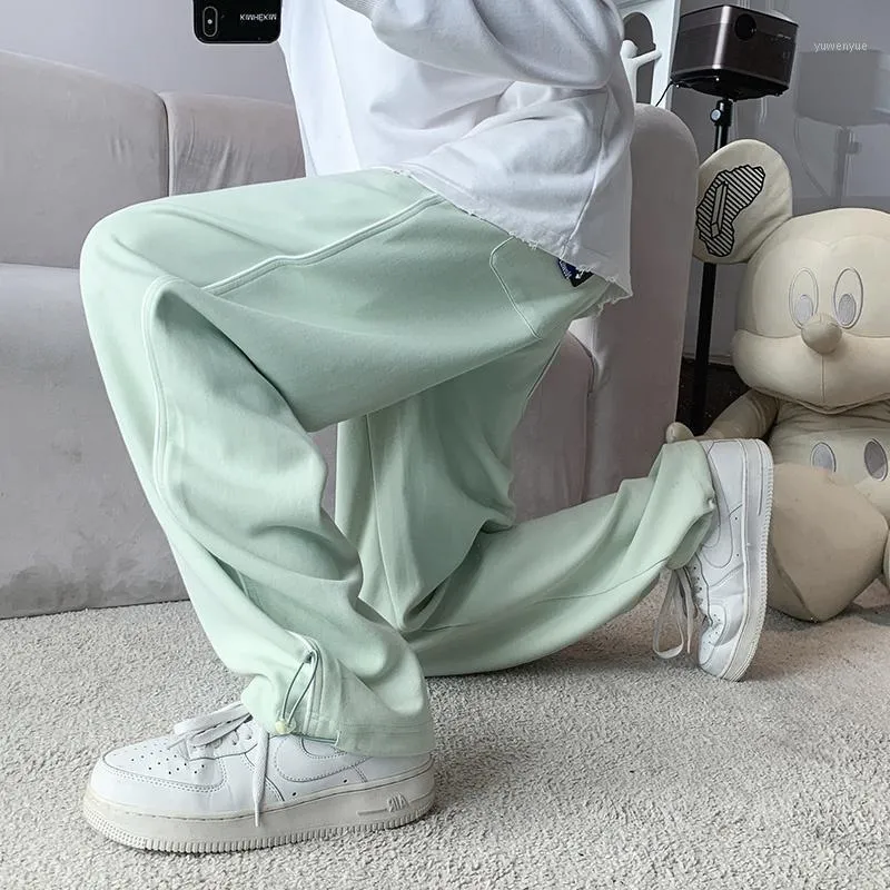 Calças masculinas Preto Sweatpants Green Homens Moda Casual Wide-Leg Streetwear Loose Hip-Hop Straight Juntos Calças